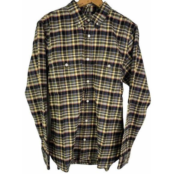 New Men’s Everlane Brushed Flannel Shirt Beech Plaid Button Down Size Medium Top - Picture 2 of 7